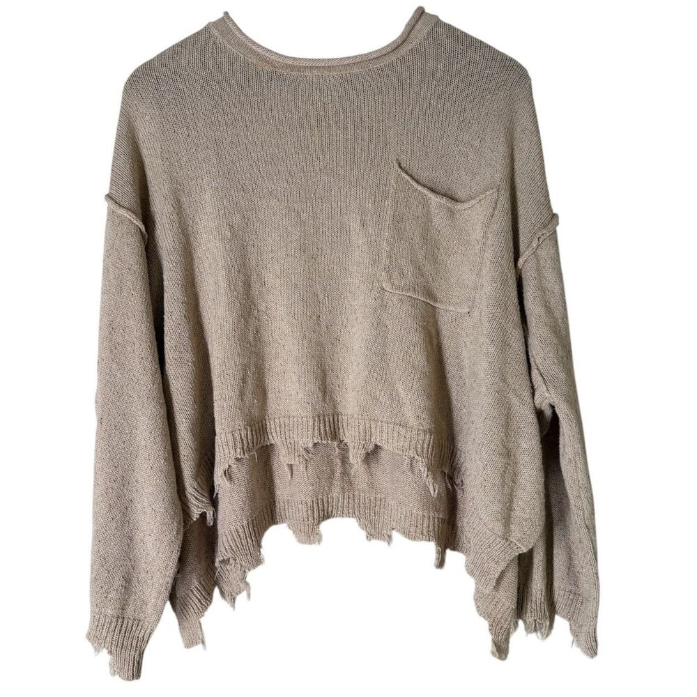 Peach Love California Womens Raw Hem Sweater Sz S Oversized Boho Popcorn Knit